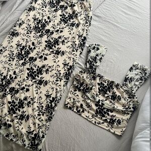 Cider Set Floral Black and Cream Women's Top and Maxi Mesh Skirt